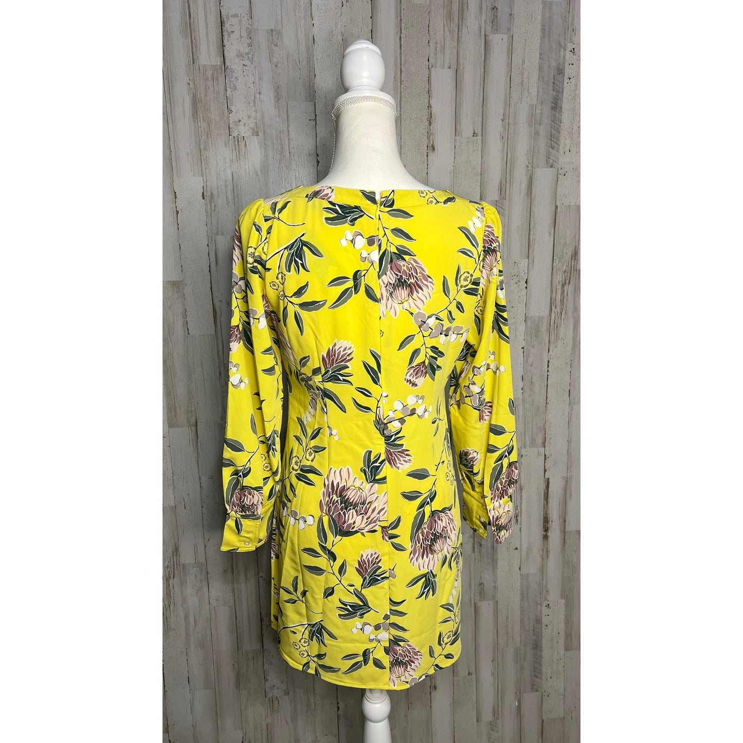 NWT LOFT Petites Floral Shift Dress Yellow Long Sleeve Knee Length 2P