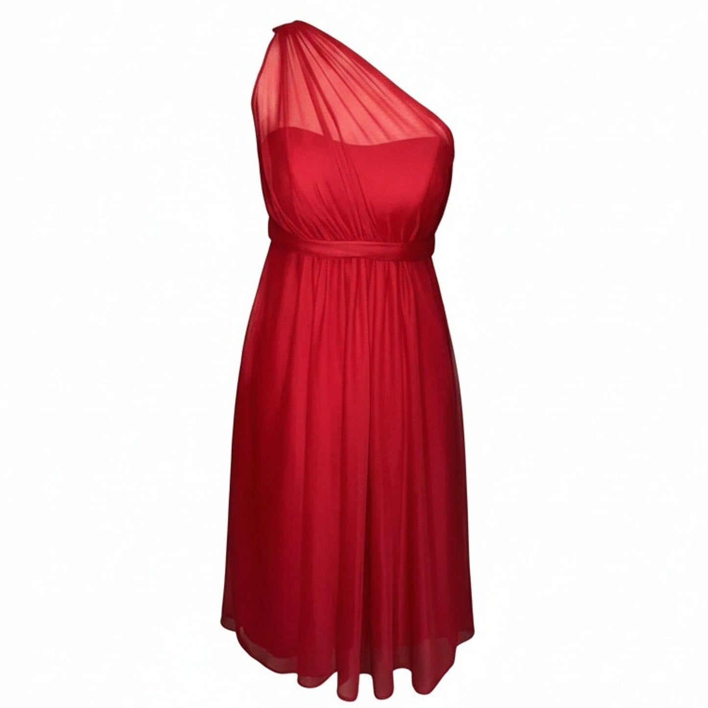 David’s Bridal Bridesmaid Dress Womens Size 2 Cherry Red One Shoulder Midi
