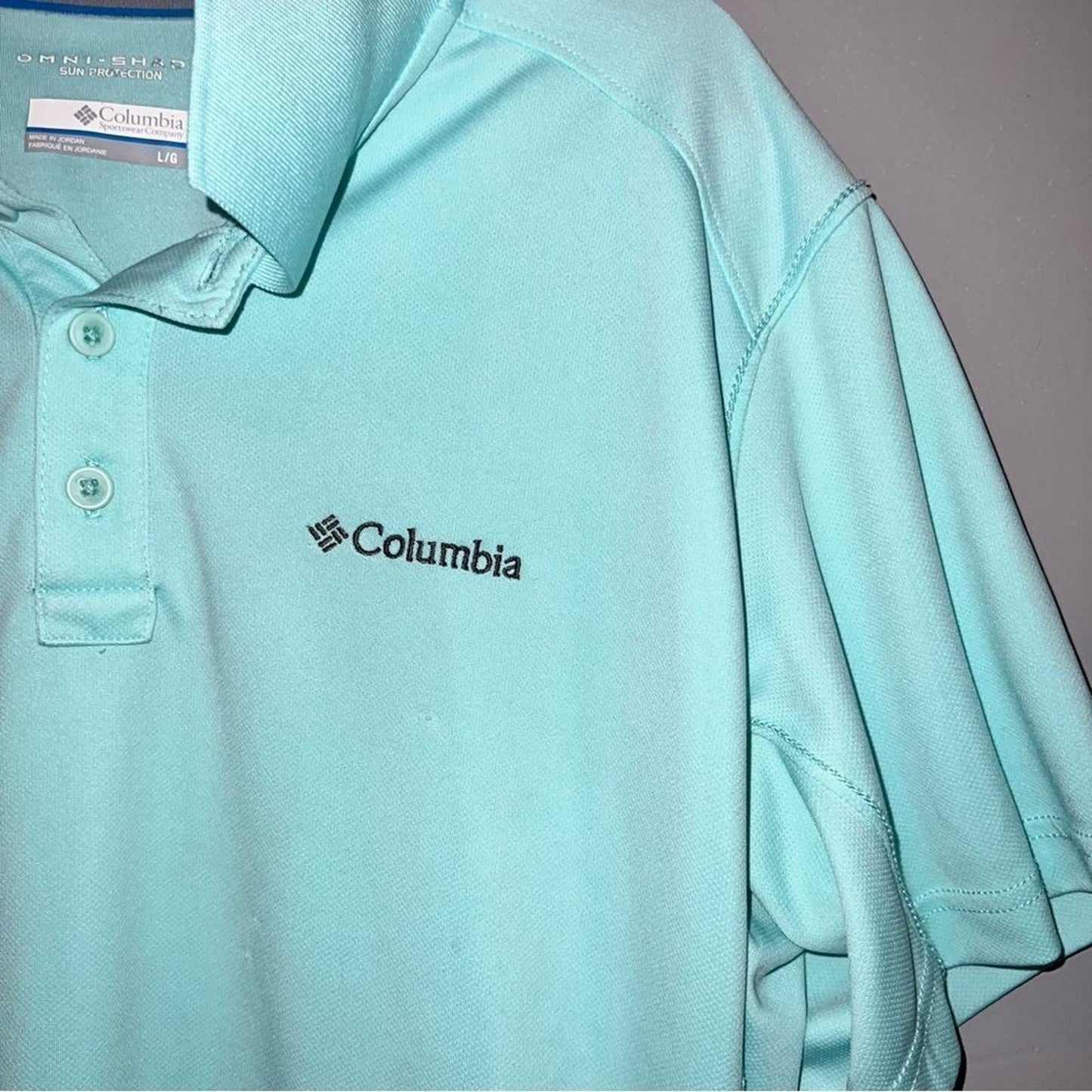 COLUMBIA men’s teal polo size large