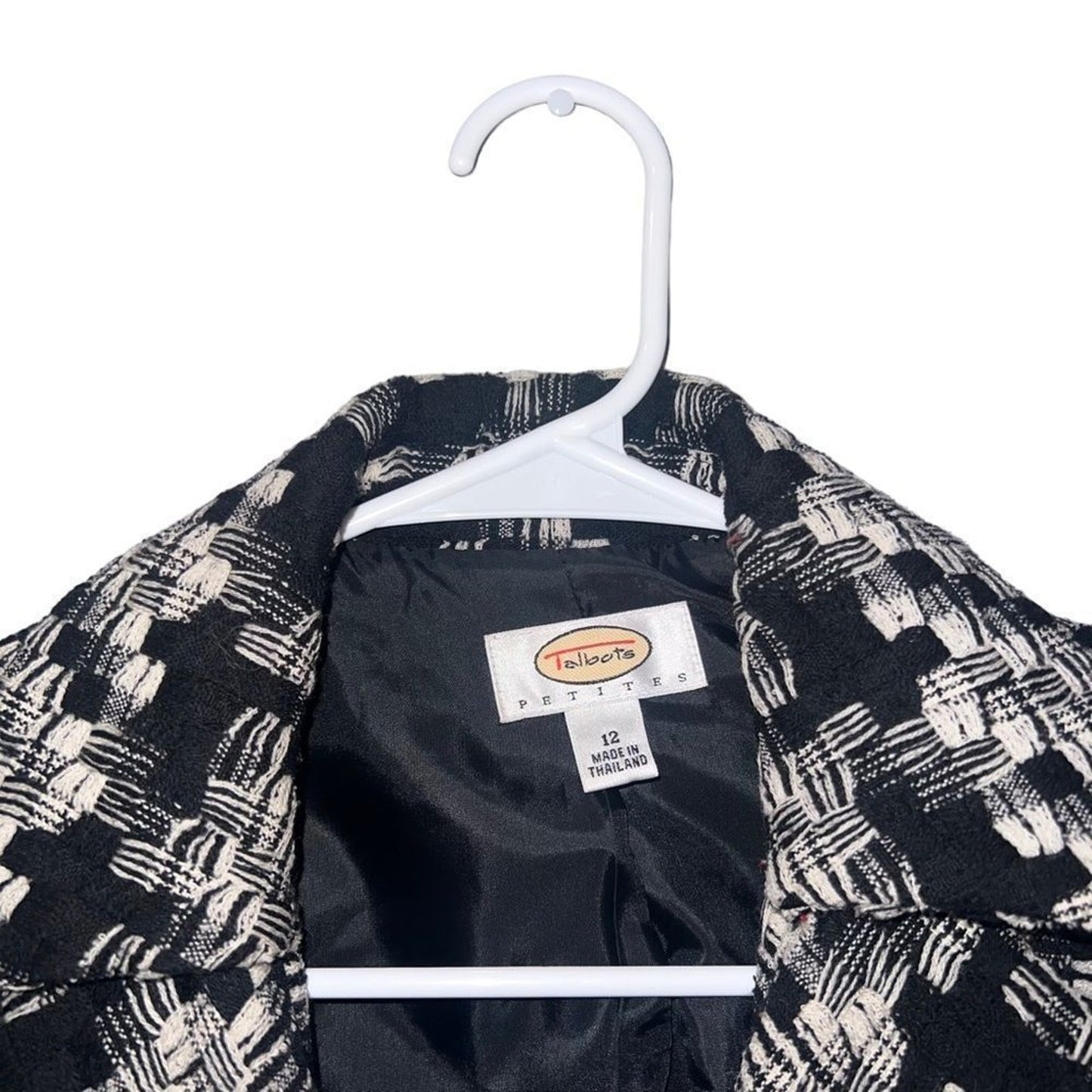 Talbots Blazer Womens Petite 12 Black & White Tweed Lined 2-Button Jacket