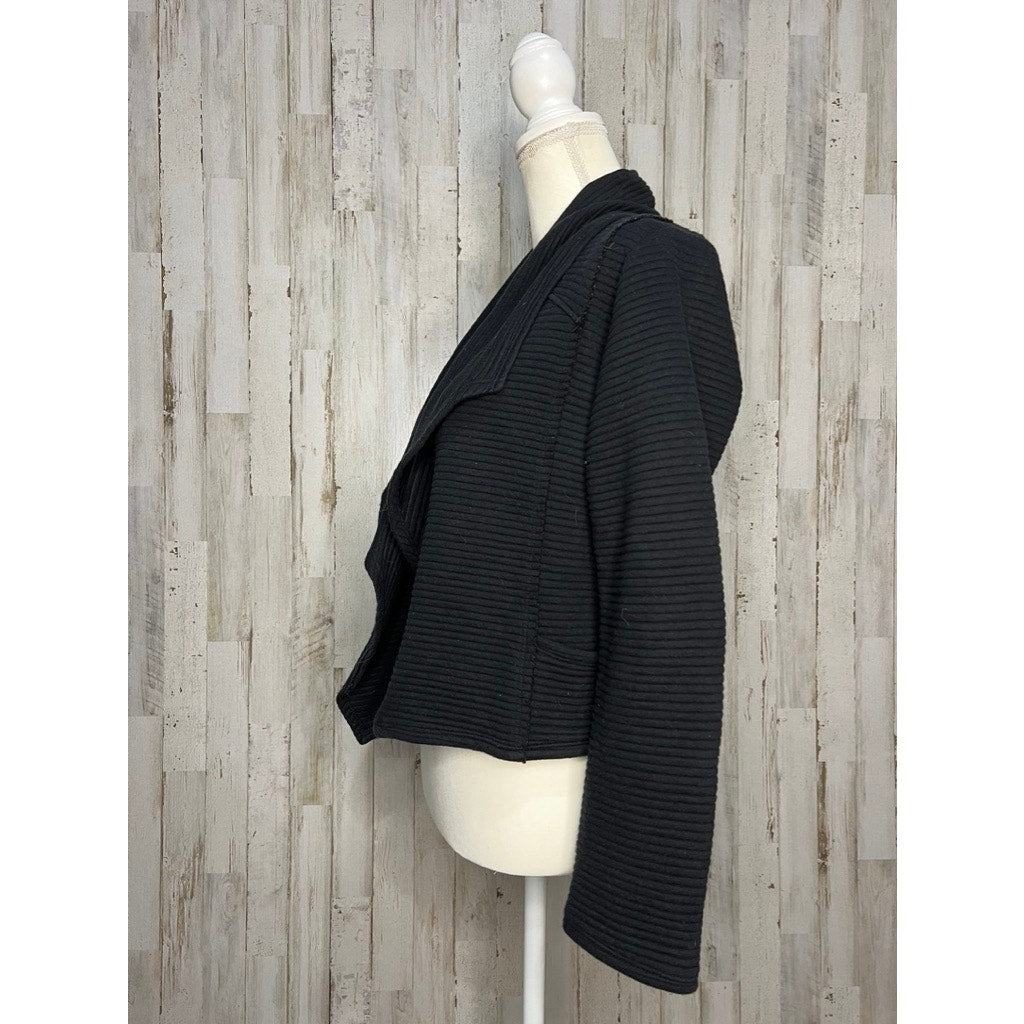 Dolan Women's Black Ribbed Cropped Blazer Jacket Size Medium Casual