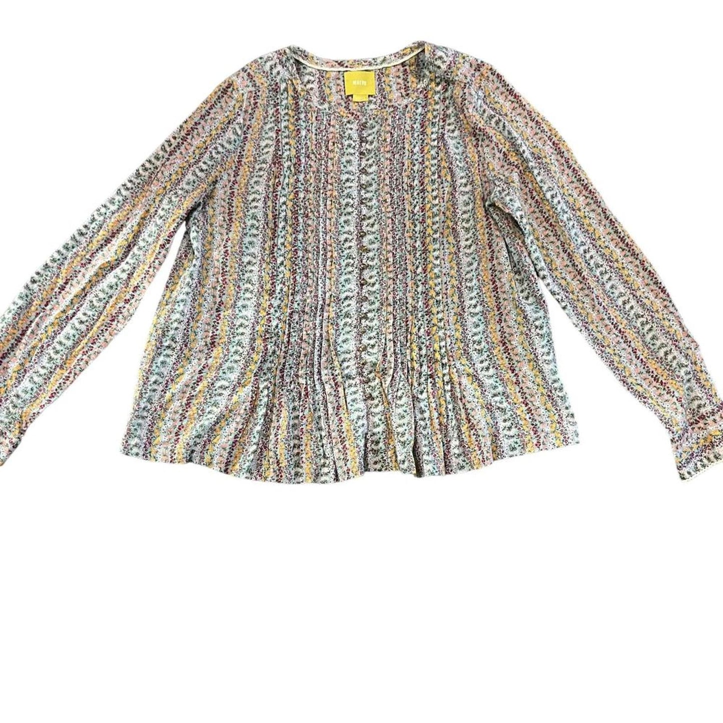 Maeve Gelise Women's Medium Pleated Long Sleeve Floral Multicolor Blouse