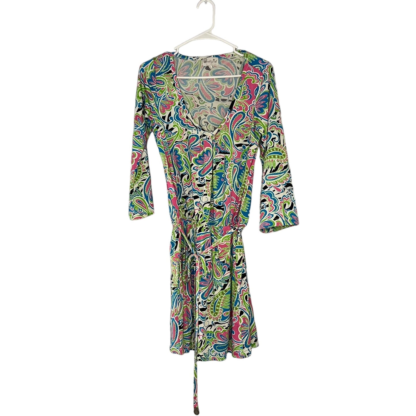 Mudpie Women's Large Paisley Print Scoop Neck 3/4 Sleeve Casual Dress