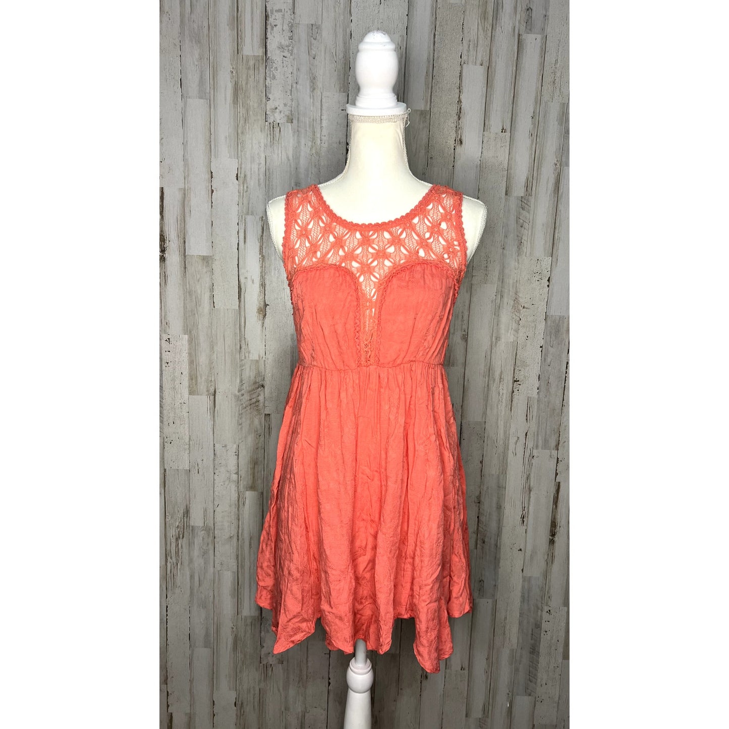 Free People Women's Size Coral Pink Small Fiesta Crochet Lace Boho Dress