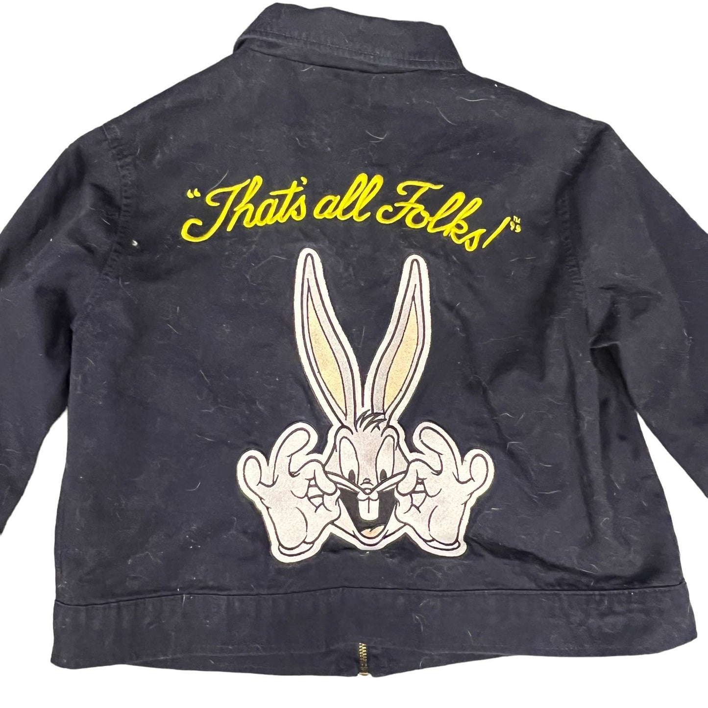 Vintage Looney Tunes Women's Medium "That's All Folks" Black Bomber Jean Jacket