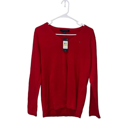 NWT Tommy Hilfiger Red V Neck Sweater Size Medium