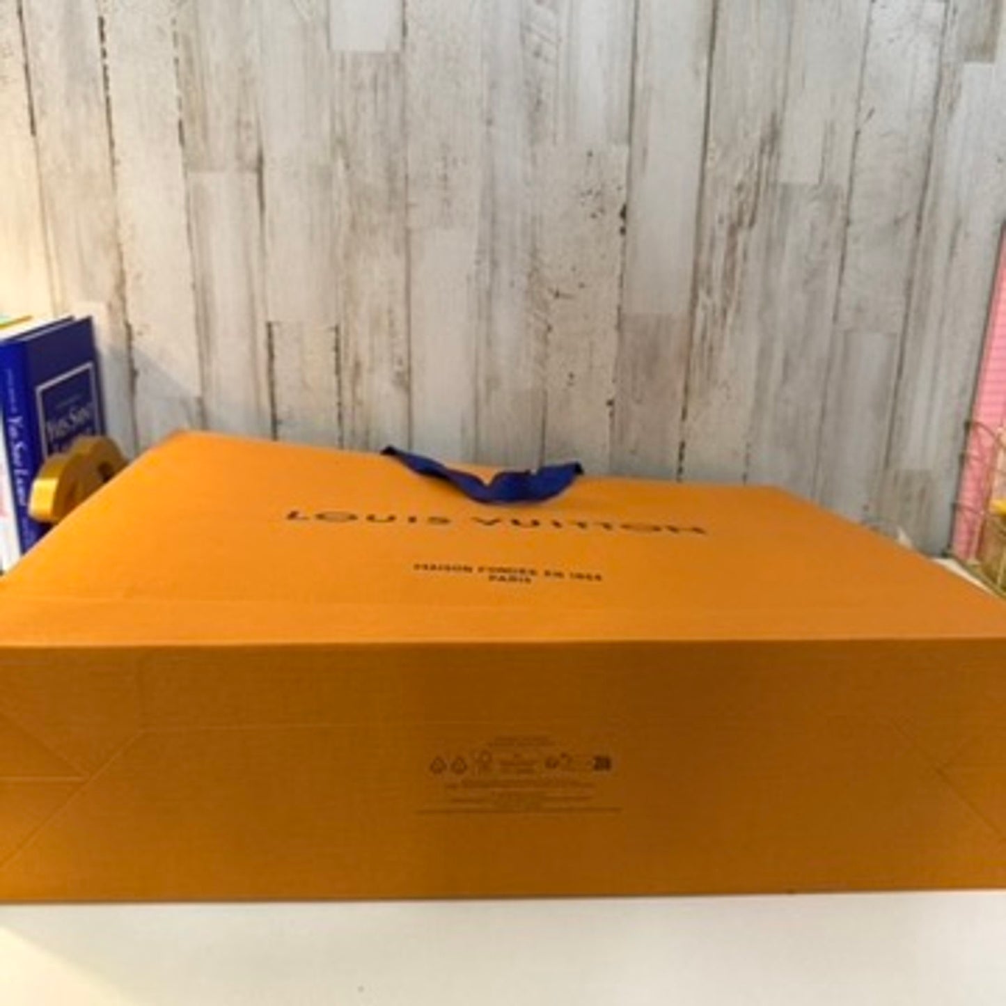 Louis Vuitton Shopping Bag Orange Large Gift Tote Blue Ribbon Handles