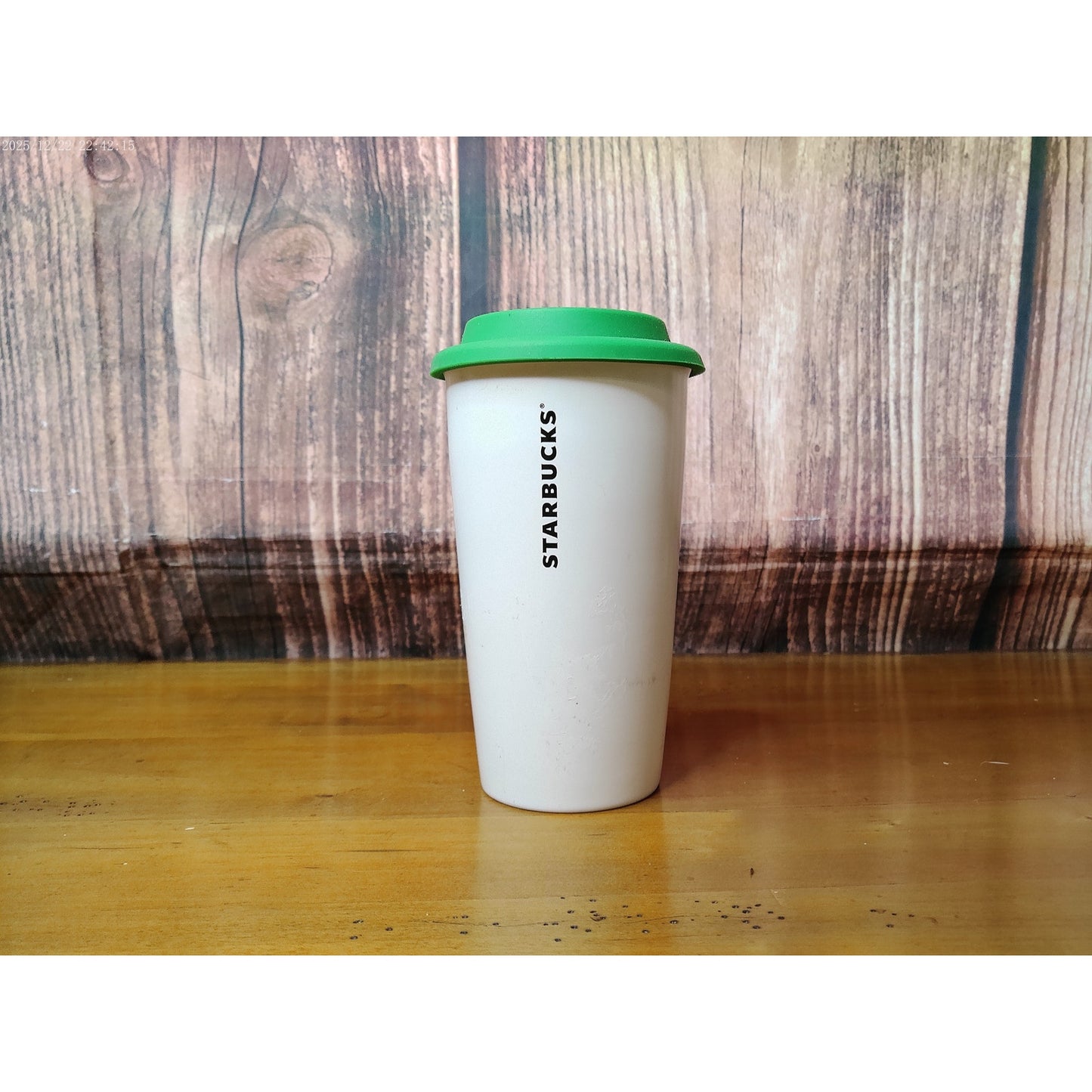 Starbucks Travel Mug 12oz White Green Lid Vertical Logo