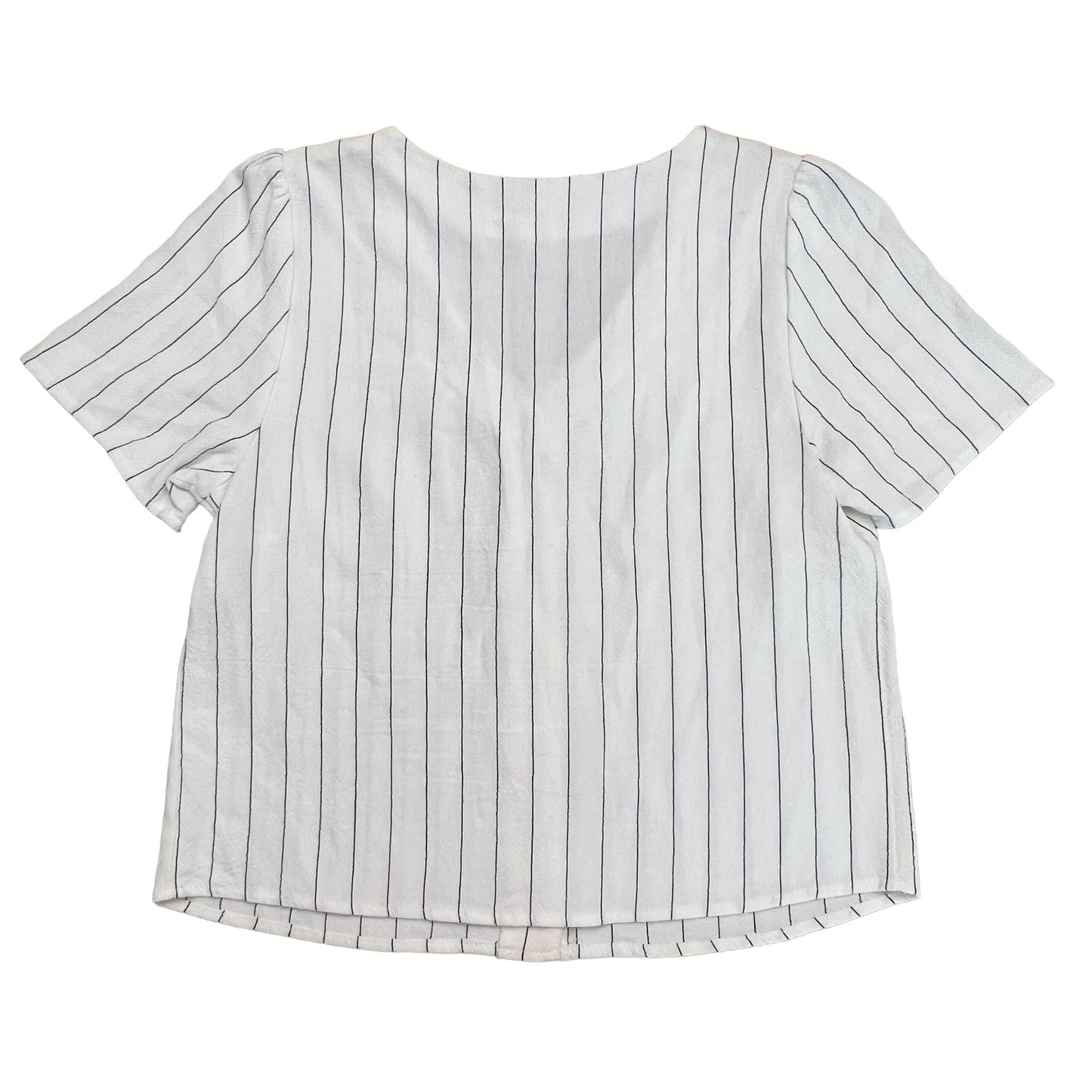 Urban Romantics Women's Small Striped Linen Blend Cropped Button-Up Blouse