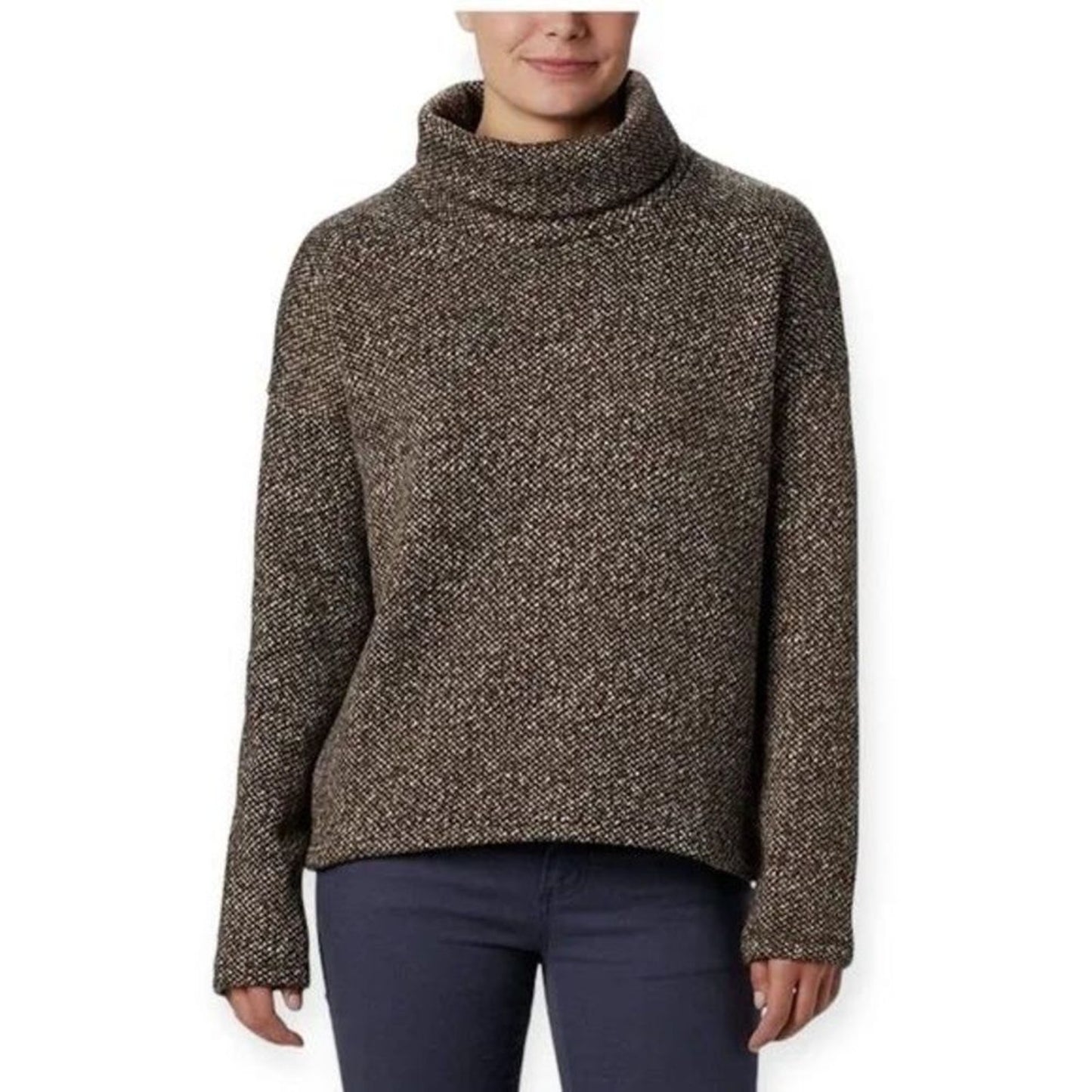 Columbia Sweater Womens Medium Brown Marled Cowl Neck Pullover Long Sleeve