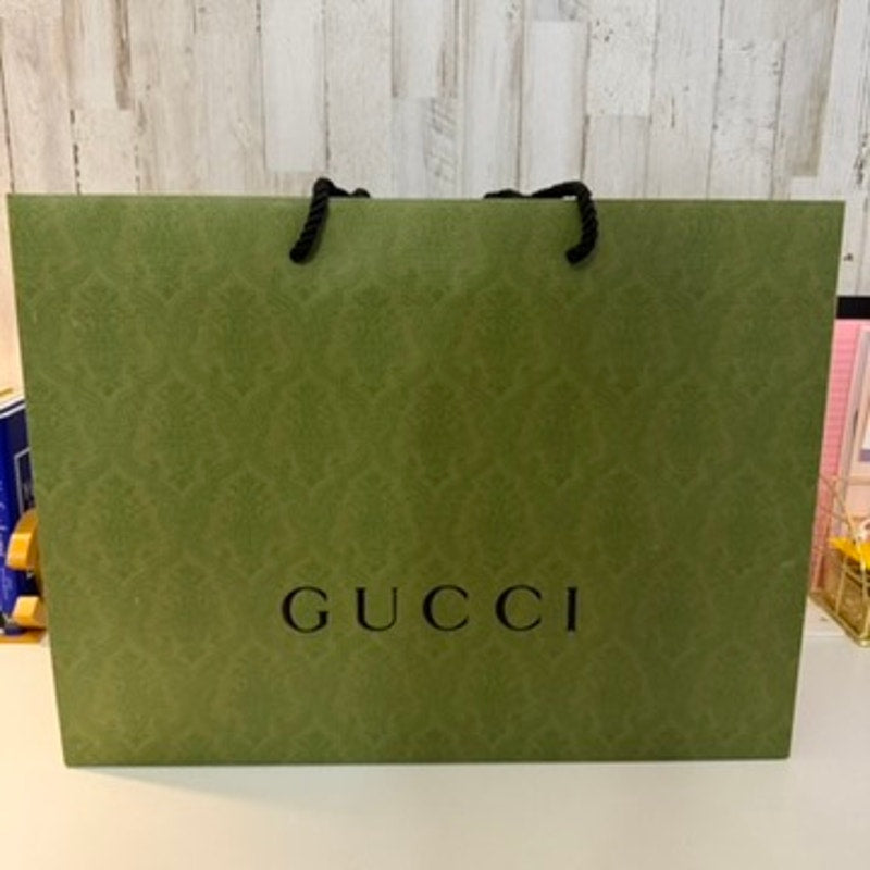 Gucci Green Damask Logo Paper Shopping Gift Bag Black Rope Handles Large