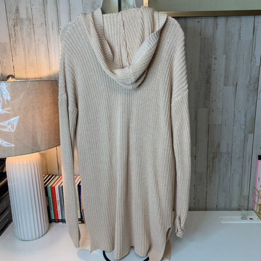 Ms. Maggie Cardigan Sweater Womens M Pink Hooded Cable Knit