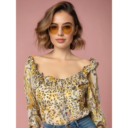 NWT ASOS Women's 12 Off Shoulder Multicolor Animal Print Ruffle Detailing Blouse