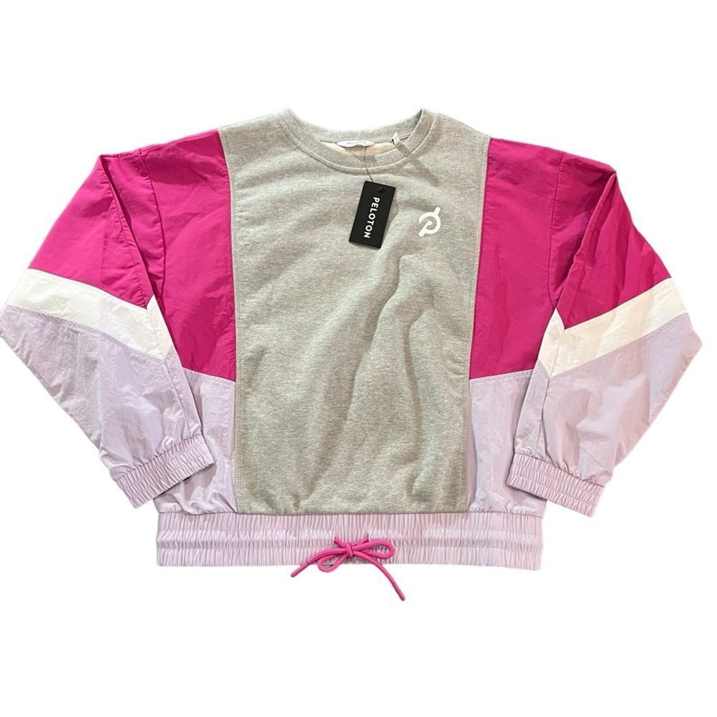 NWT Peloton Chic Pullover Sweatshirt Womens Medium Colorblock Gray Pink Purple