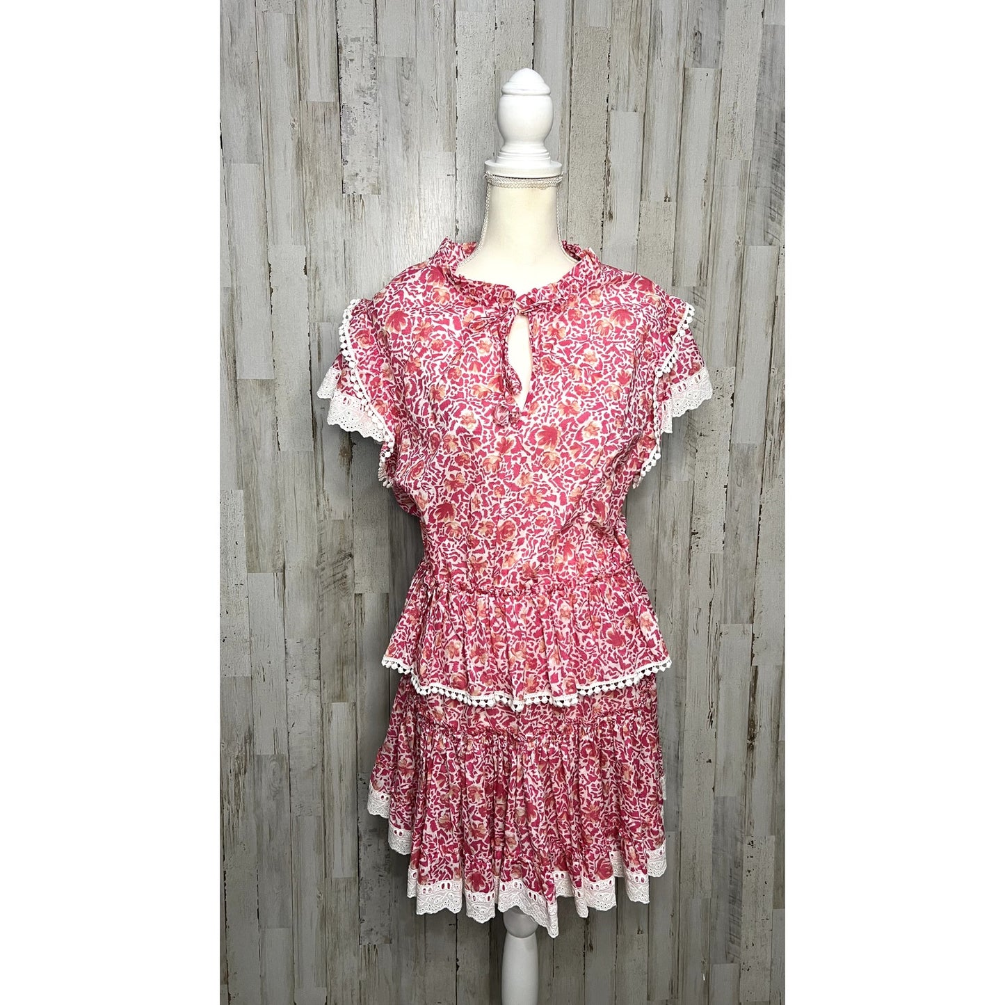 MISA Los Angeles Lilian Dress Large  Pink Floral Knee Length Party Dress