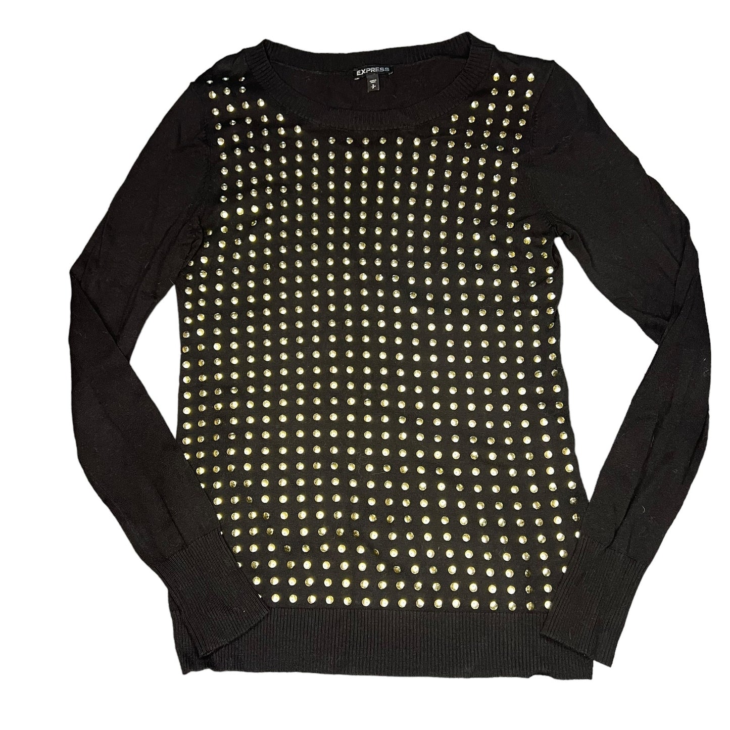 Express Women's Small Black Gold Studded Detailing Long Sleeve Crewneck Sweater