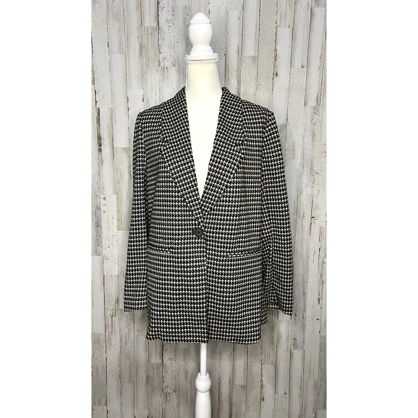 Sanctuary Women's Blazer Medium Multicolor Mini Houndstooth One-Button Tailored