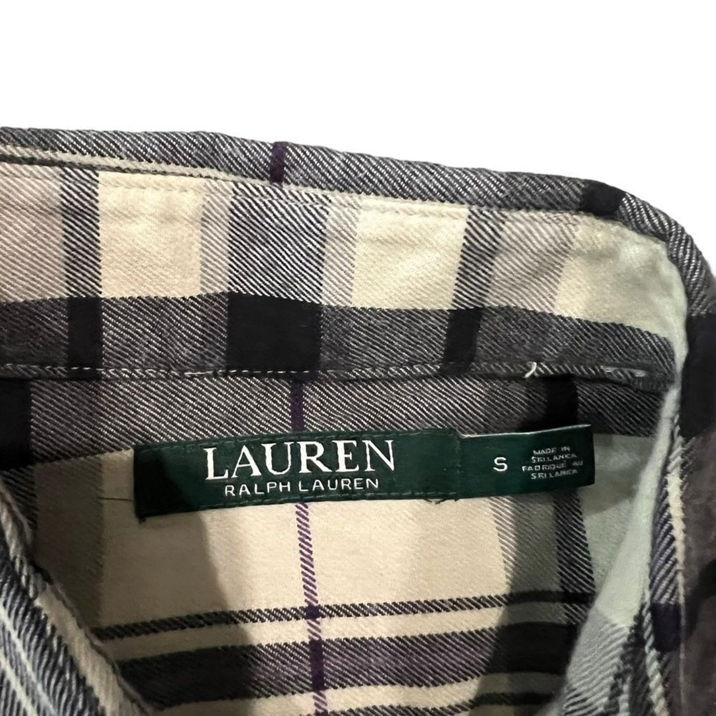Lauren Ralph Lauren Button-Up Shirt Womens Size Small Plaid Black Cream Long
