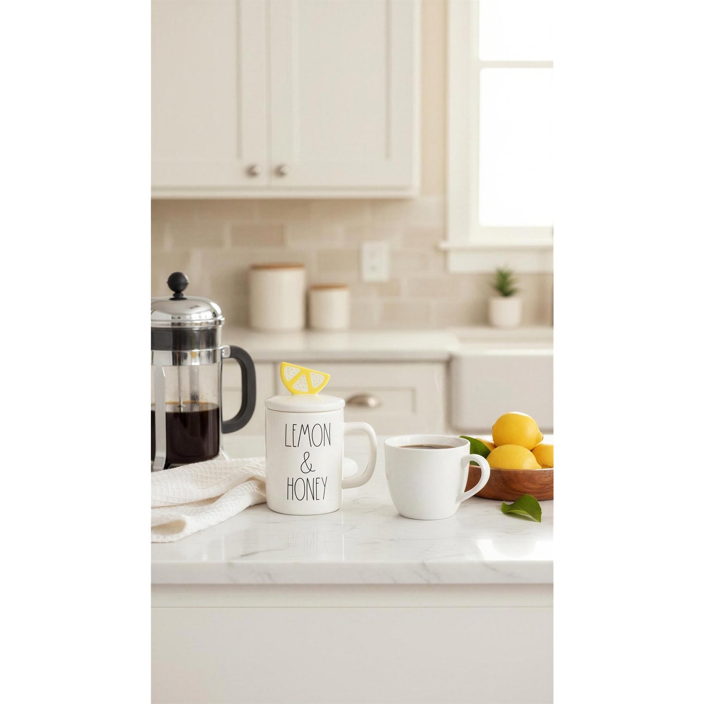 Rae Dunn Tea Infuser Mug w/ Lid Lemon & Honey White Kitchen