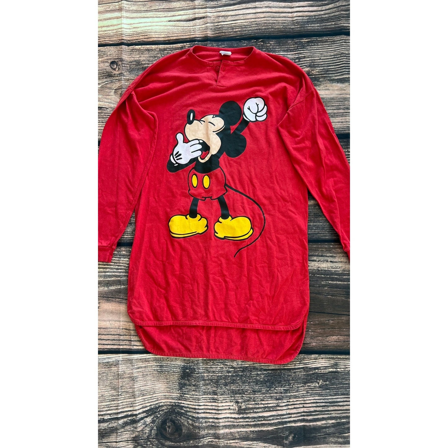 Vintage Disney Mickey Mouse Red Long Sleeve Sleepwear Dress One Size Fits All