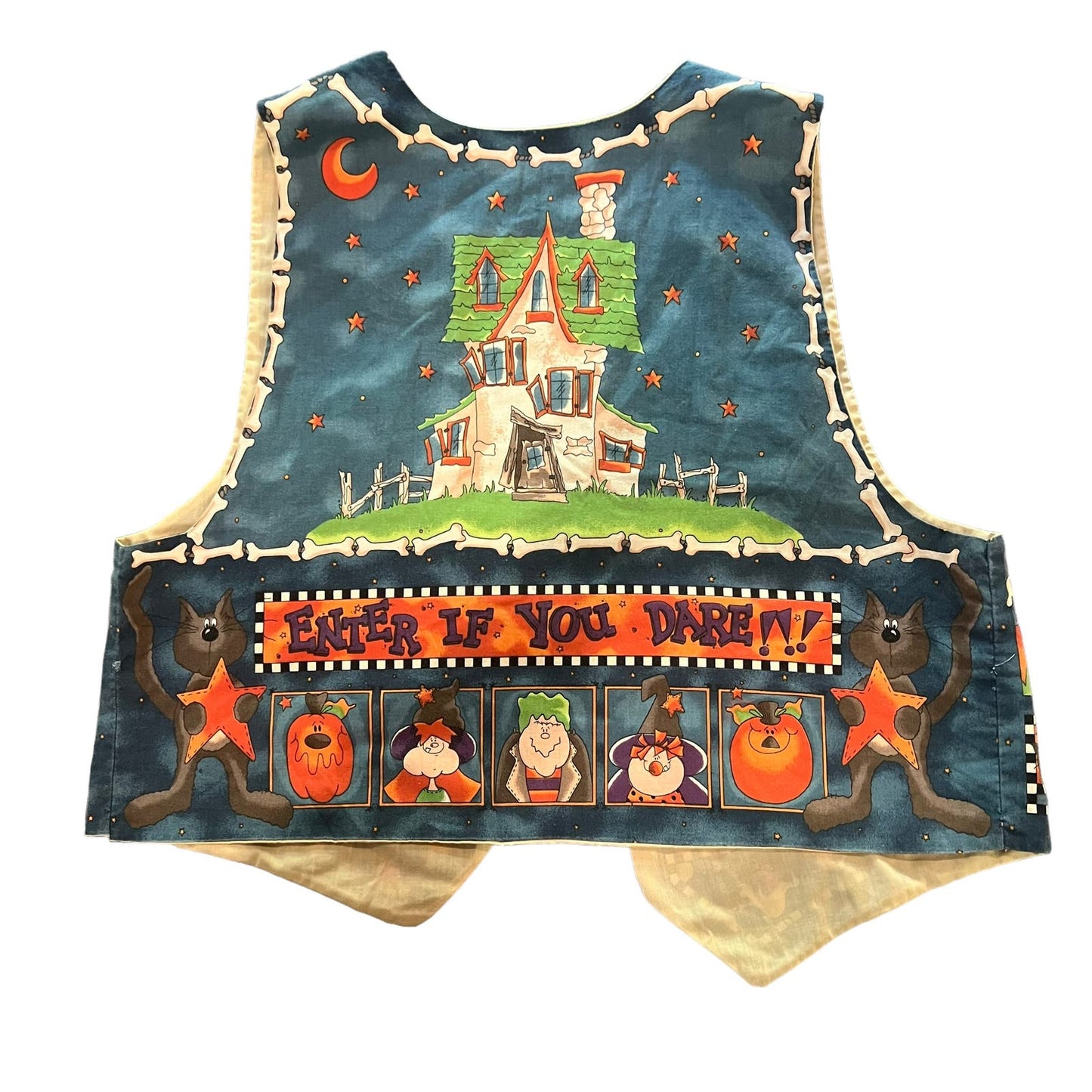 VINTAGE Women's Halloween Haunted House Reversible Quilted Handmade Vest Size XL