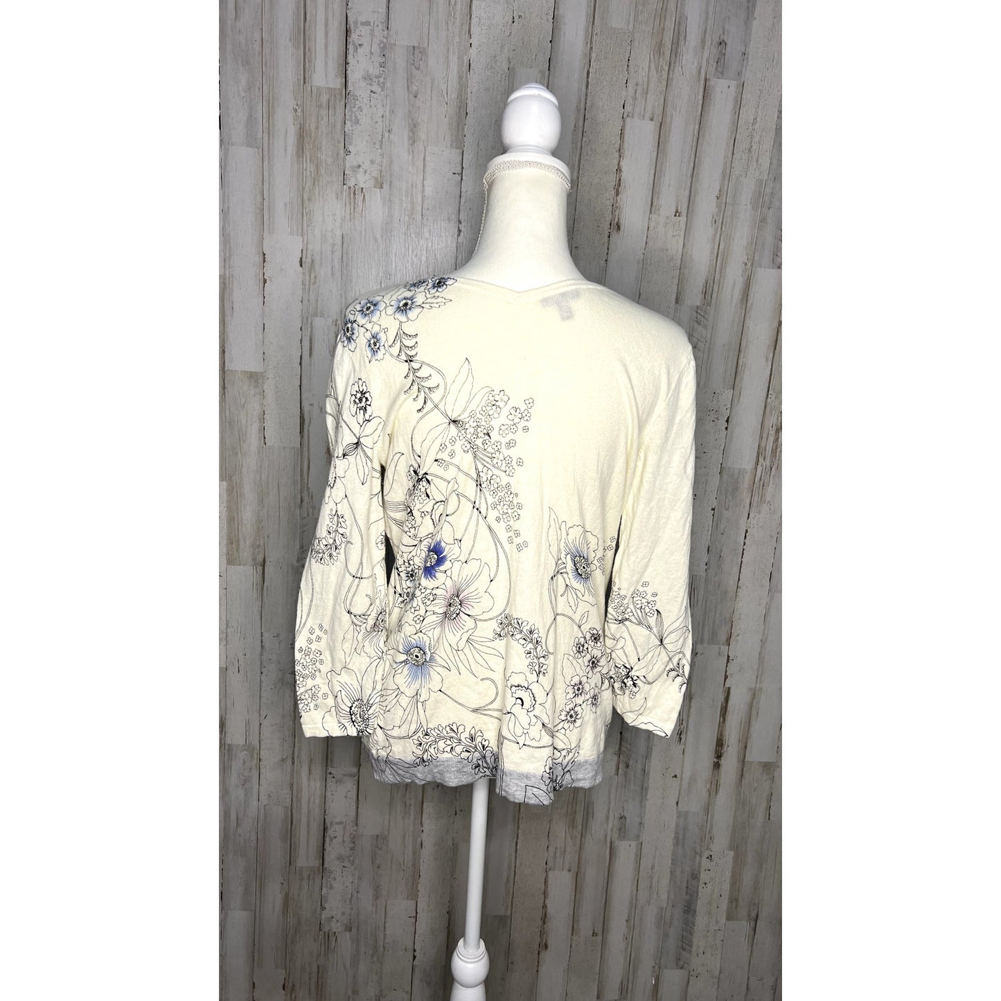 Talbots Women's Medium Floral Double V-Neck Pullover 3/4 Sleeve Blouse