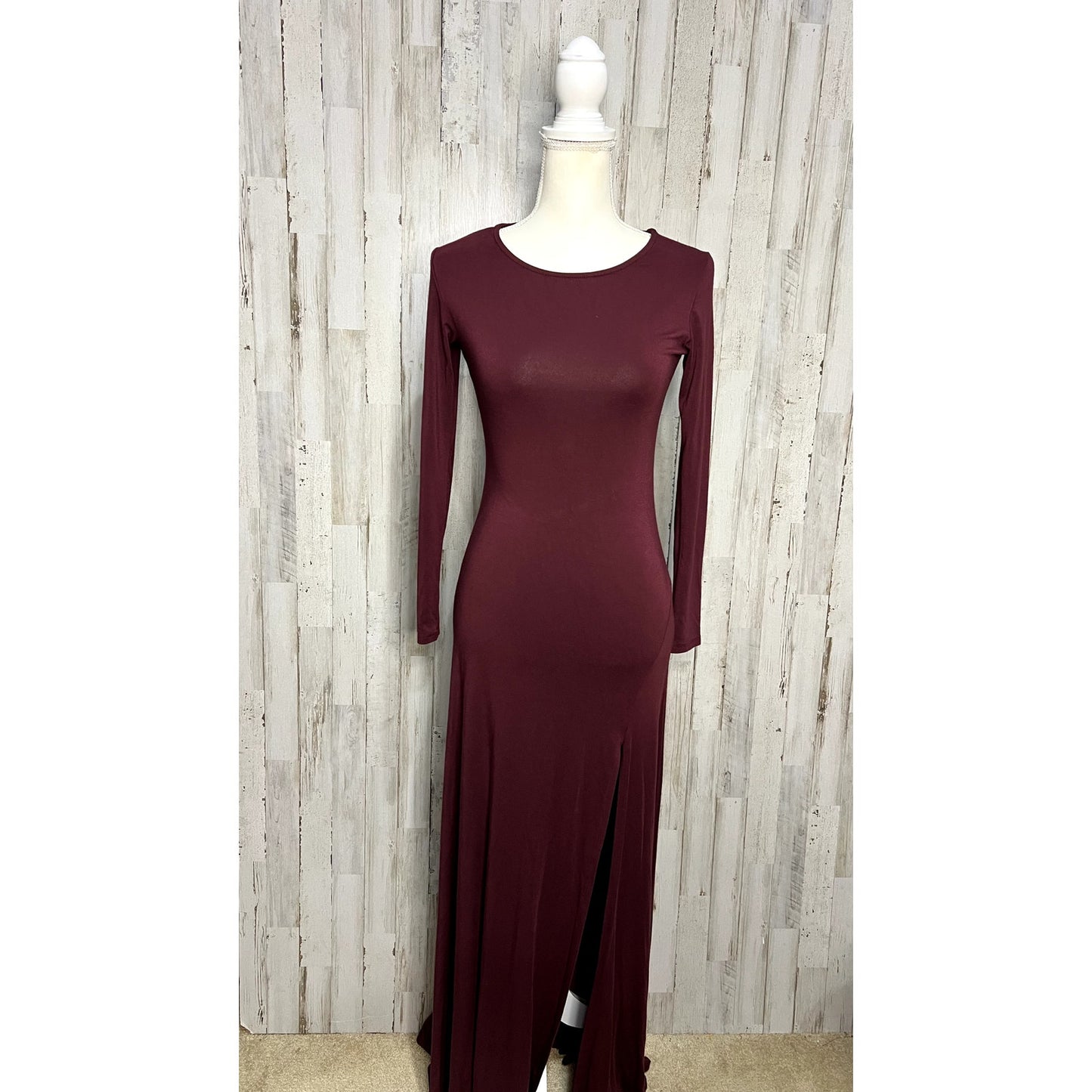 Lulus Women's Small Burgundy Maxi Dress Long Sleeve Party Slit