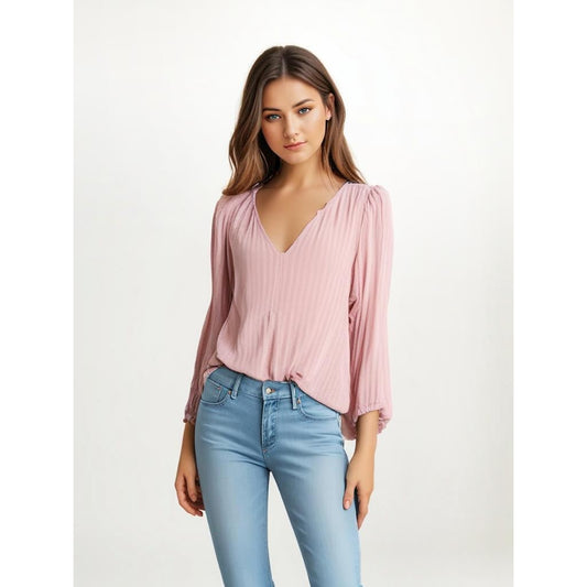 Velvet by Graham & Spencer Women's Pink Striped Peplum Blouse Size Small