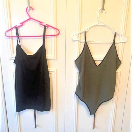 Express Olive bodysuit + black tank EUC