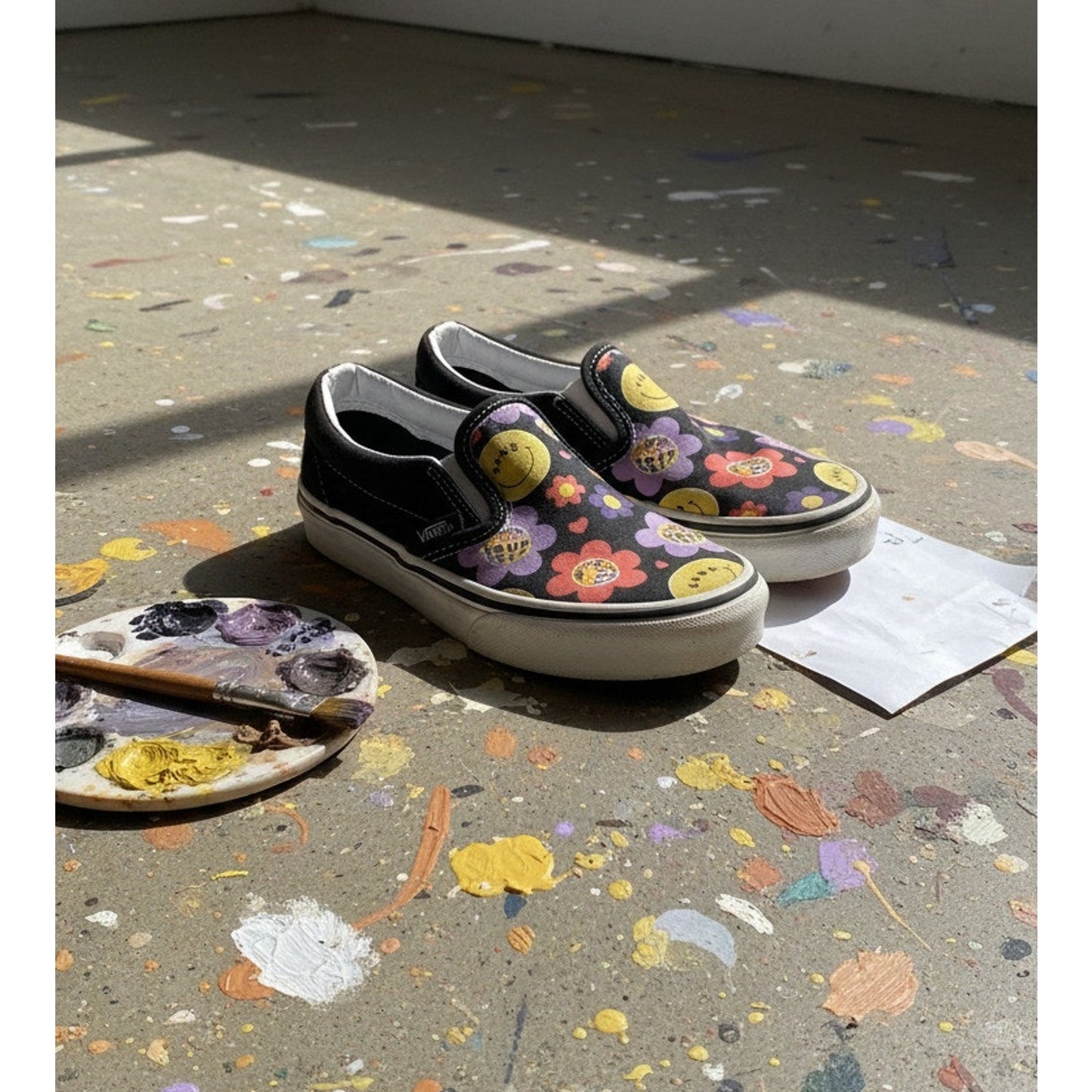 Vans Classic Slip-On Kids US 12 Multicolor Smiley Flower Hey You're