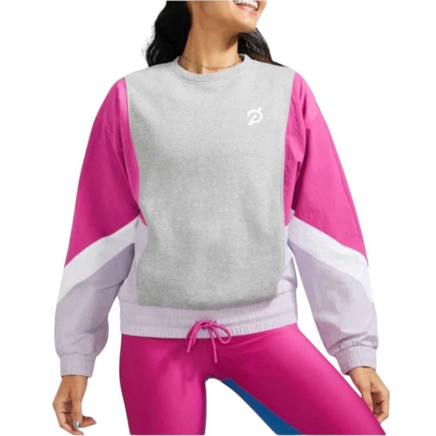 NWT Peloton Chic Pullover Sweatshirt Womens Medium Colorblock Gray Pink Purple