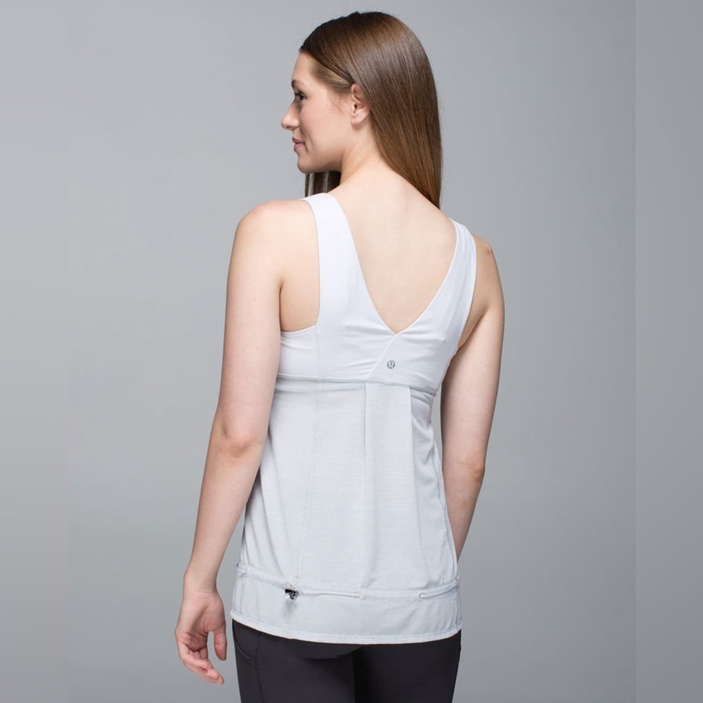 Lululemon Run: Ta Ta Topper White Gray Stripe Size 8 Yoga Active Workout Top