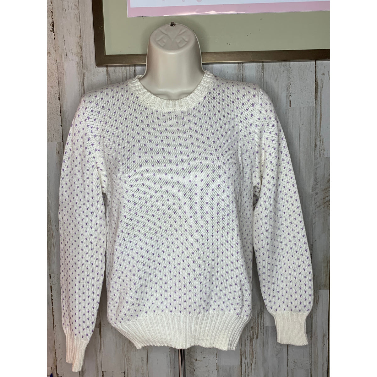 Lord & Taylor Sweater Womens Size Small White Knit Pullover Purple Heart