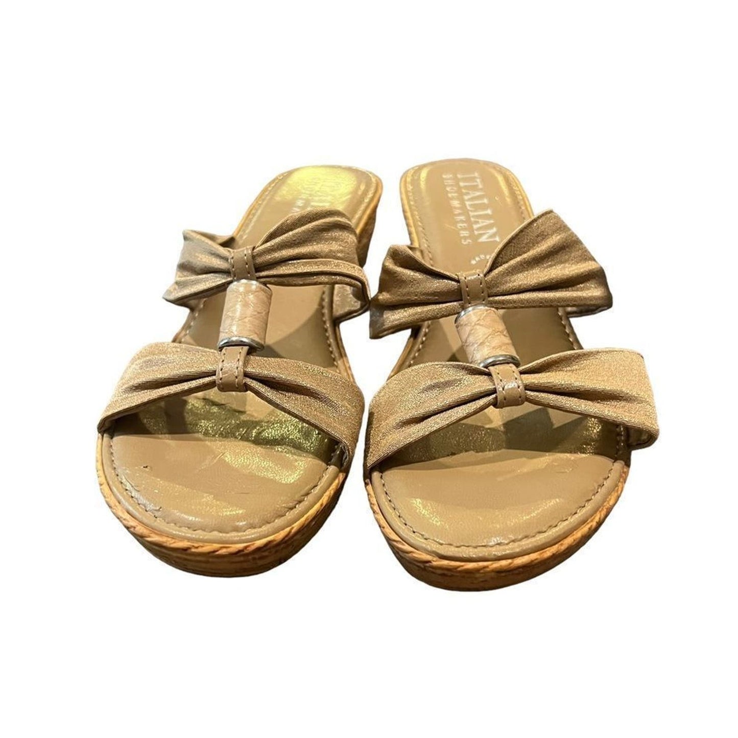 Italian Shoemaker Gold Metallic Skin Tone Wedge Slide Sandal Women's 8M