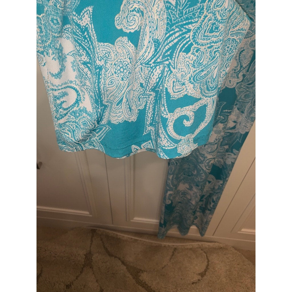 IMAN Women's XL Wide-Leg Paisley Pull-On Pants Blue Casual Shimmer