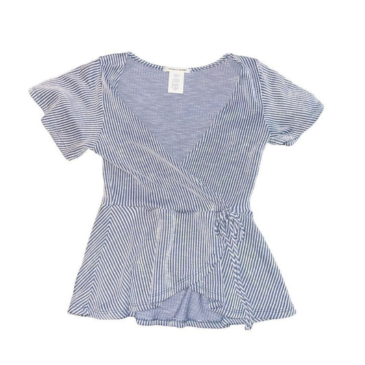 Caution to the Wind Striped Peplum Wrap Style Top Size Small