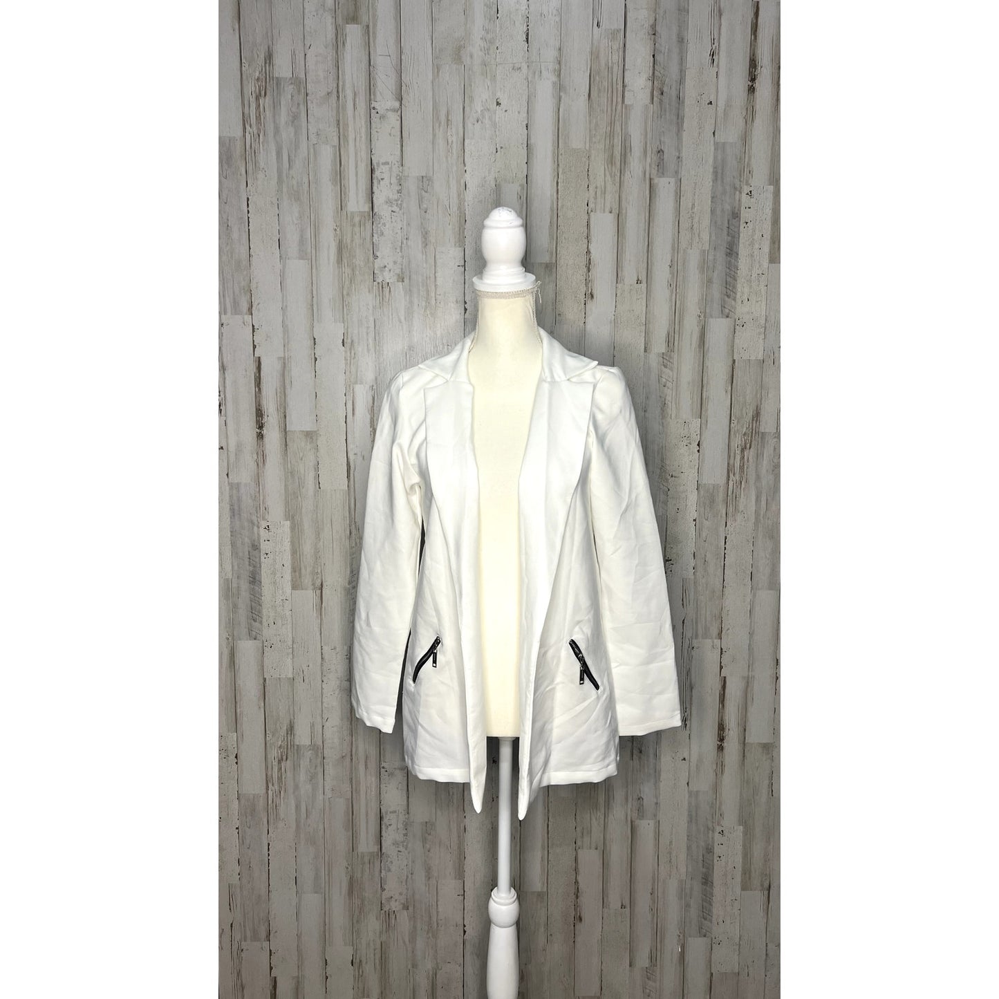 Kan Can Women's White Moto Jacket Size Small Longline Asymmetrical Zip