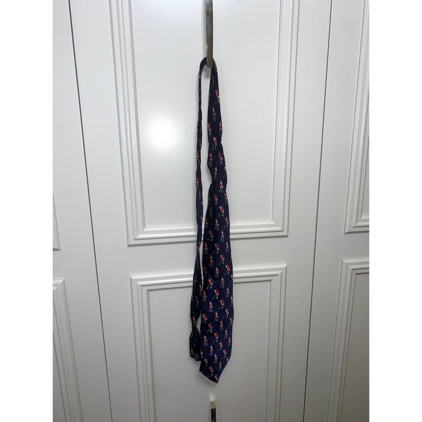 Jingle Bells Silk Christmas Necktie Golfing Santa Design Blue Men's Tie
