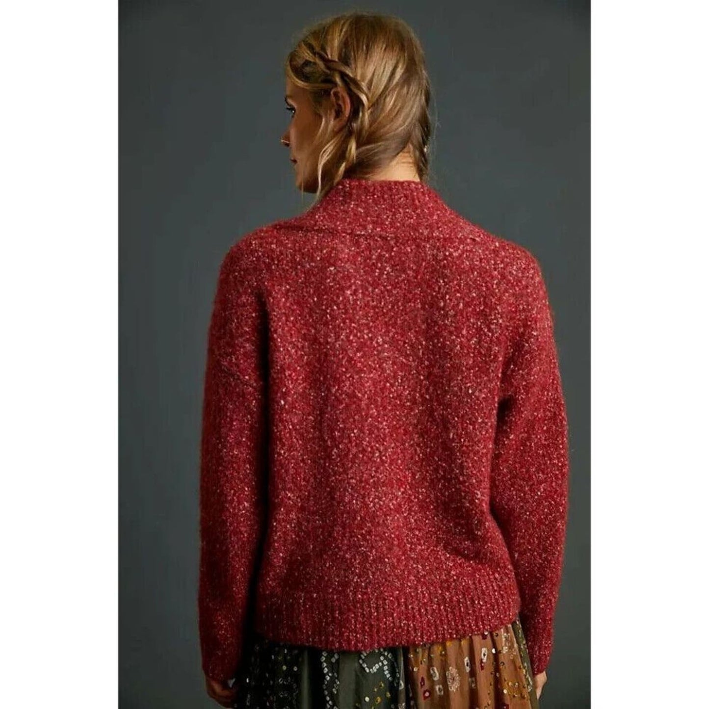 Anthropologie Frances Shimmer Cropped Sweater Red Motif Cabernet Size Small