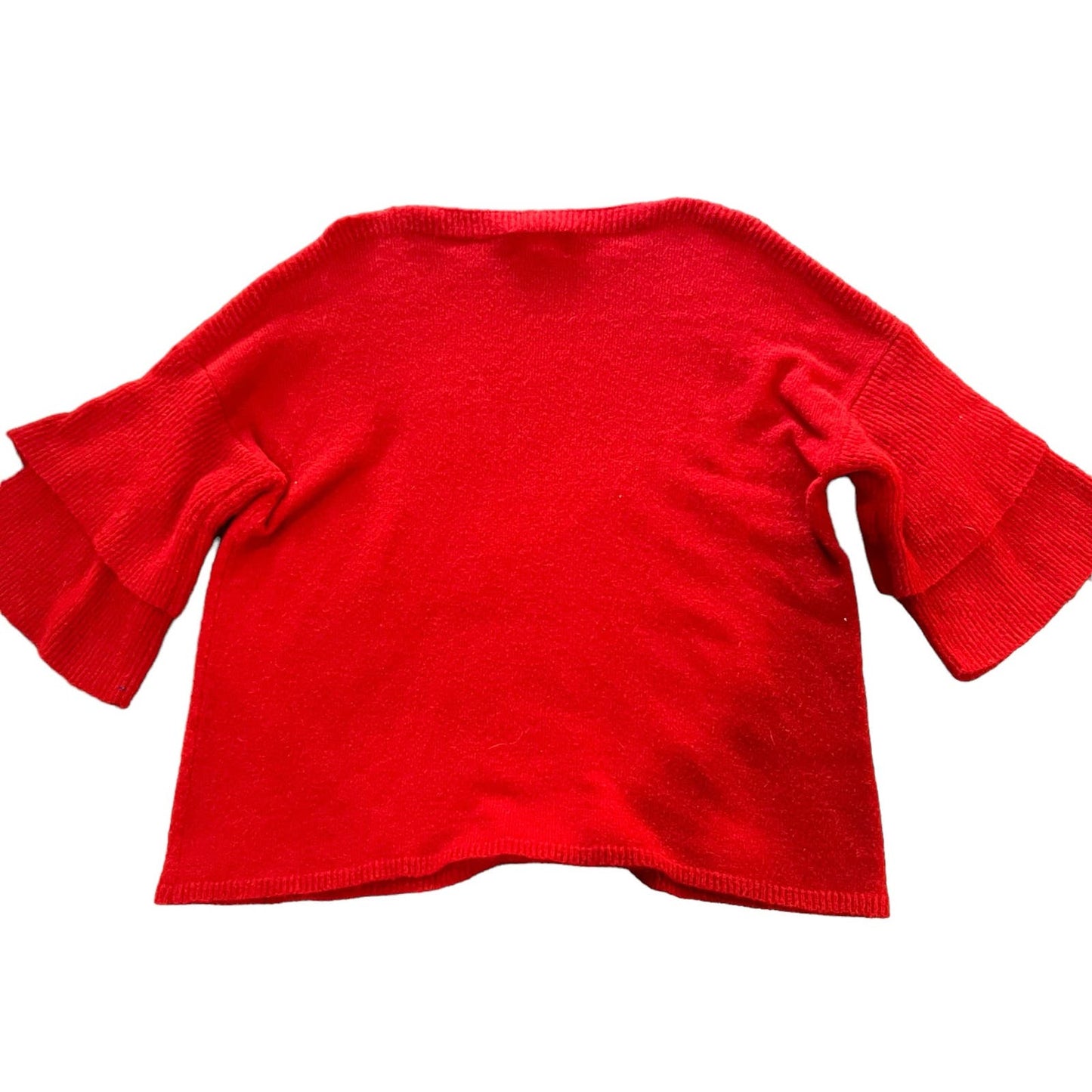 For The Republic Women's Large Red Ruffle Flared Sleeve Pullover Sweater