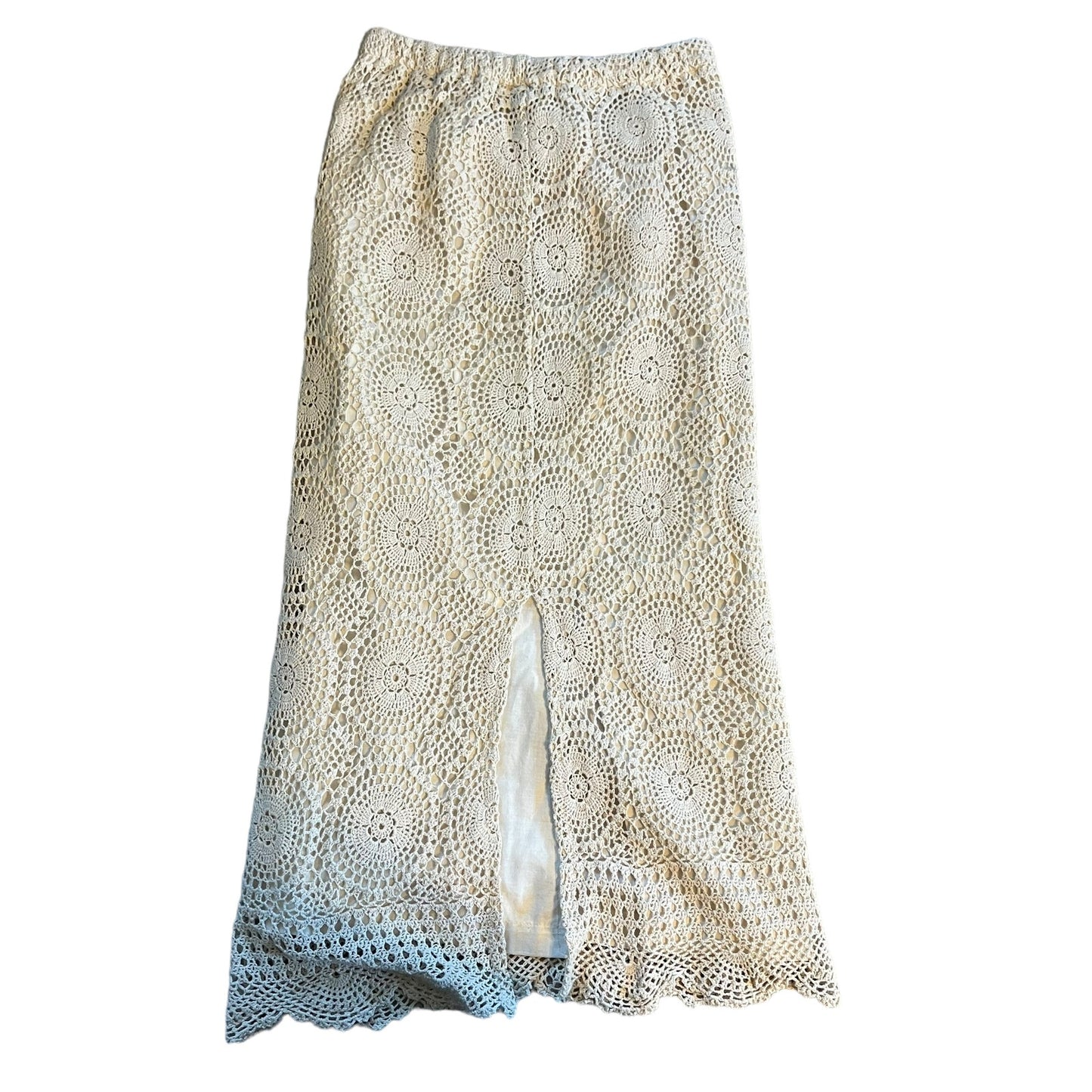 E. Clair Designs Women’s M/L Boho Crochet Top & Midi Skirt Ivory Outfit Set