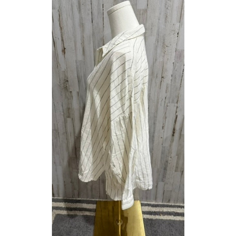 Eileen Fisher Tunic Shirt Womens Petite S/M Ivory Striped Button Front