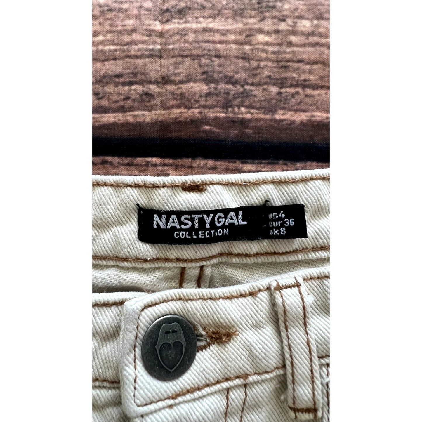 Nasty Gal Women's High Waisted Beige Straight Jeans Size 4 Seam Detail