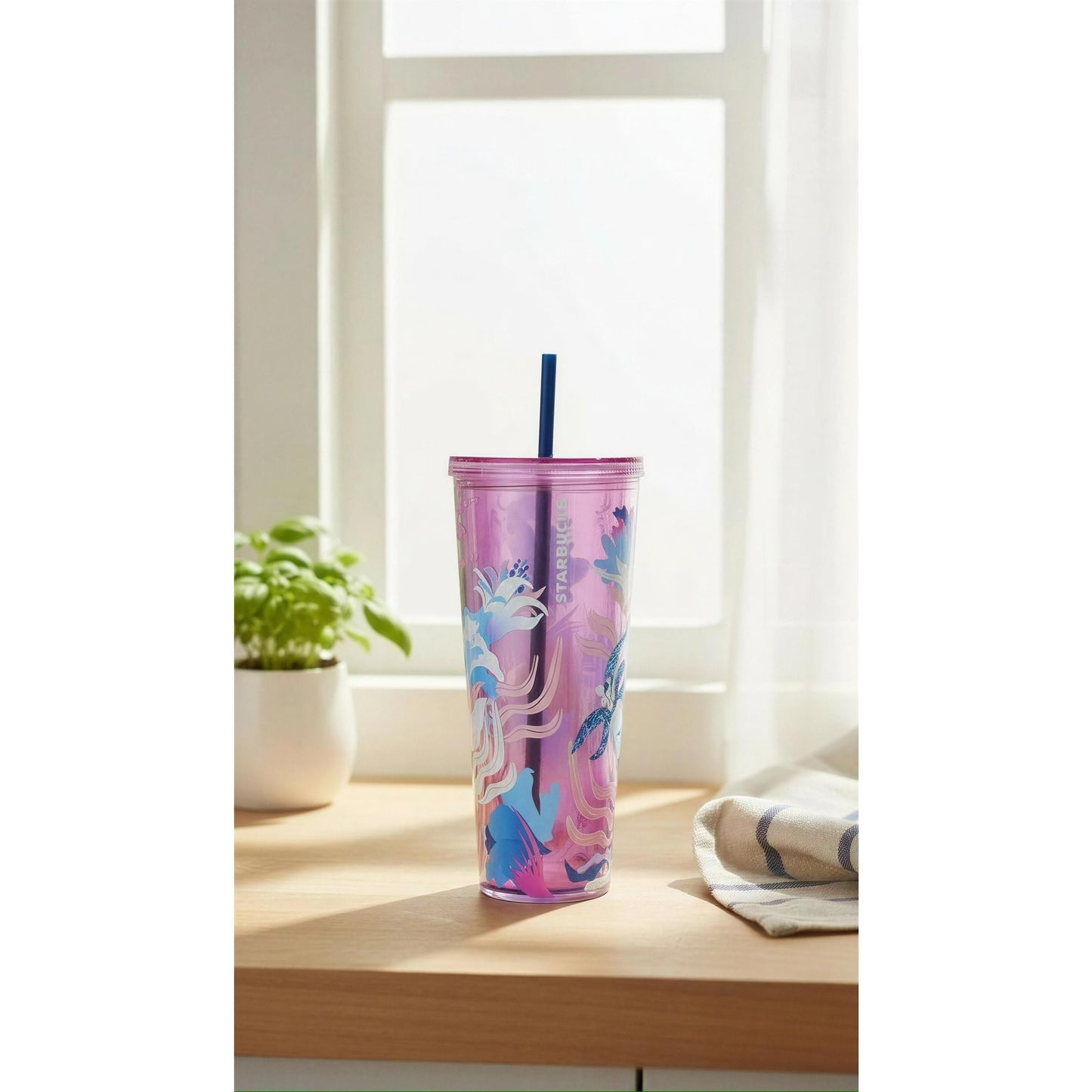 Starbucks Summer 2023 Mermaid Floral Cold Cup w/ Straw 24oz