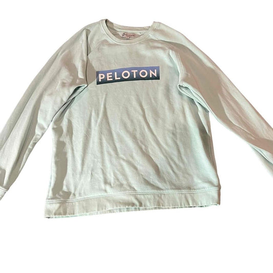 Peloton Womens Large Crew Neck Cycling Spell Out Logo Turquoise Blue Sweatshirt