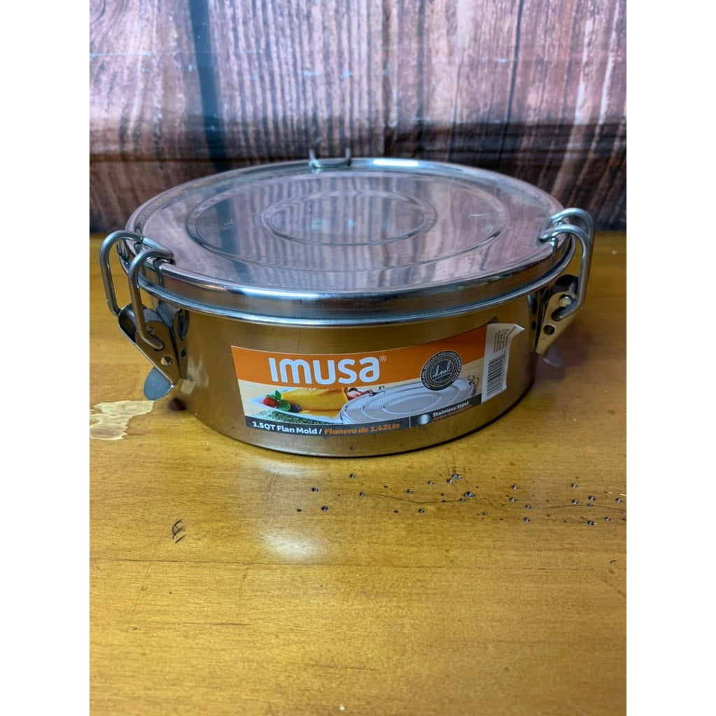IMUSA Flan Mold with Locking Lid 1.5 Qt Silver Round 2 Piece