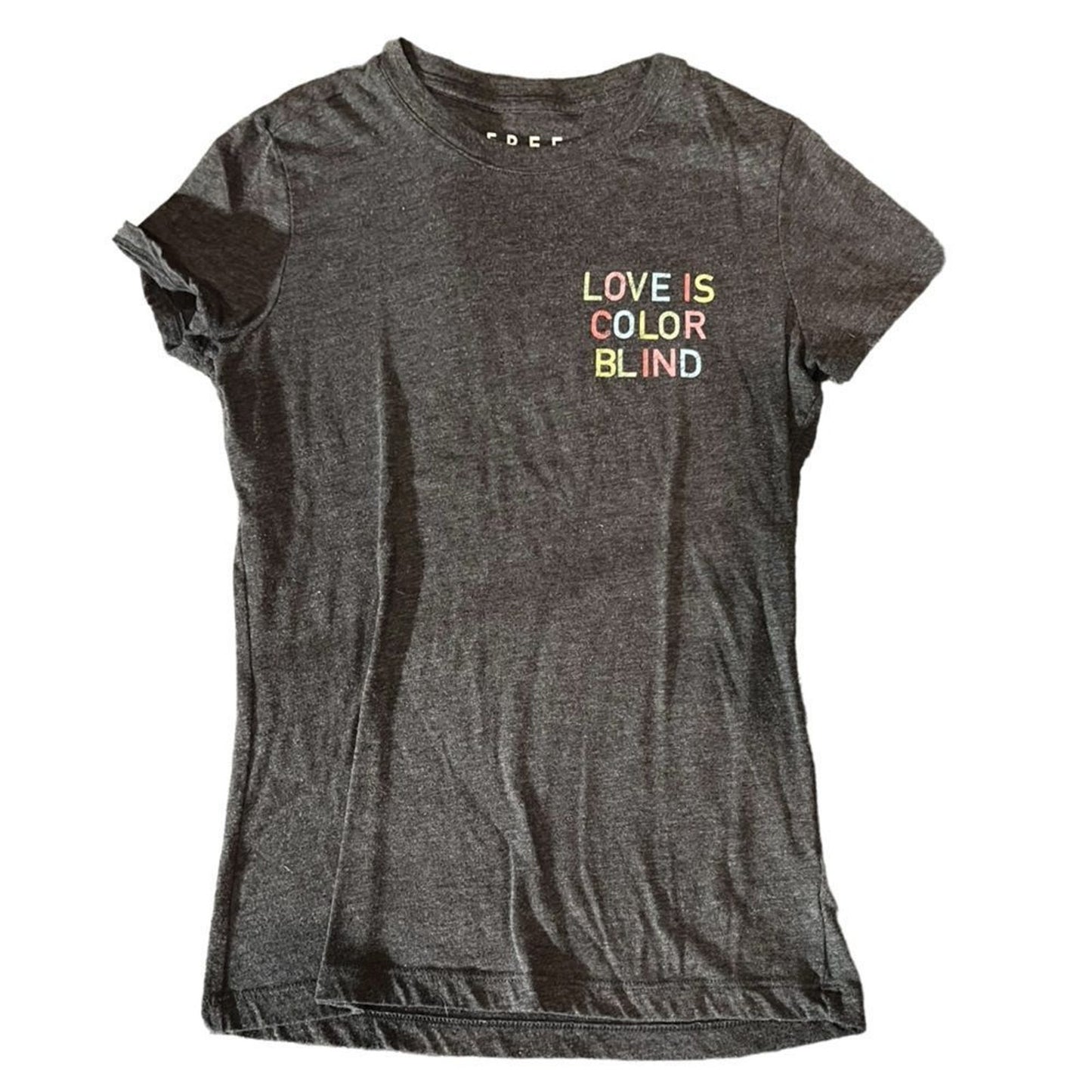 Free State T-Shirt Womens Size Medium Gray Graphic "Love Is Color Blind" Crew