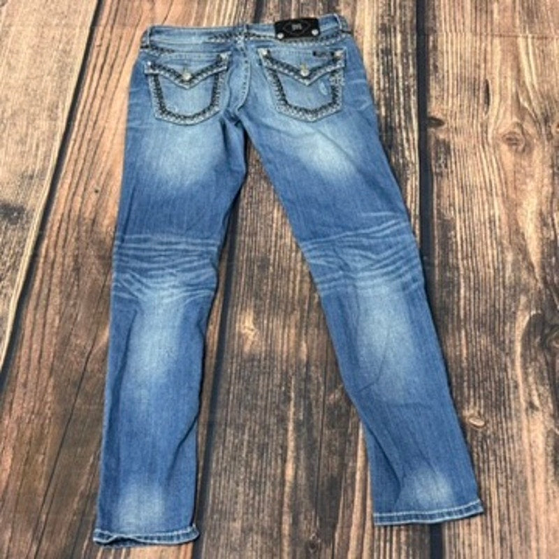 Miss Me Women's Distressed Skinny Jeans Blue Size 28 Embroidered Pockets