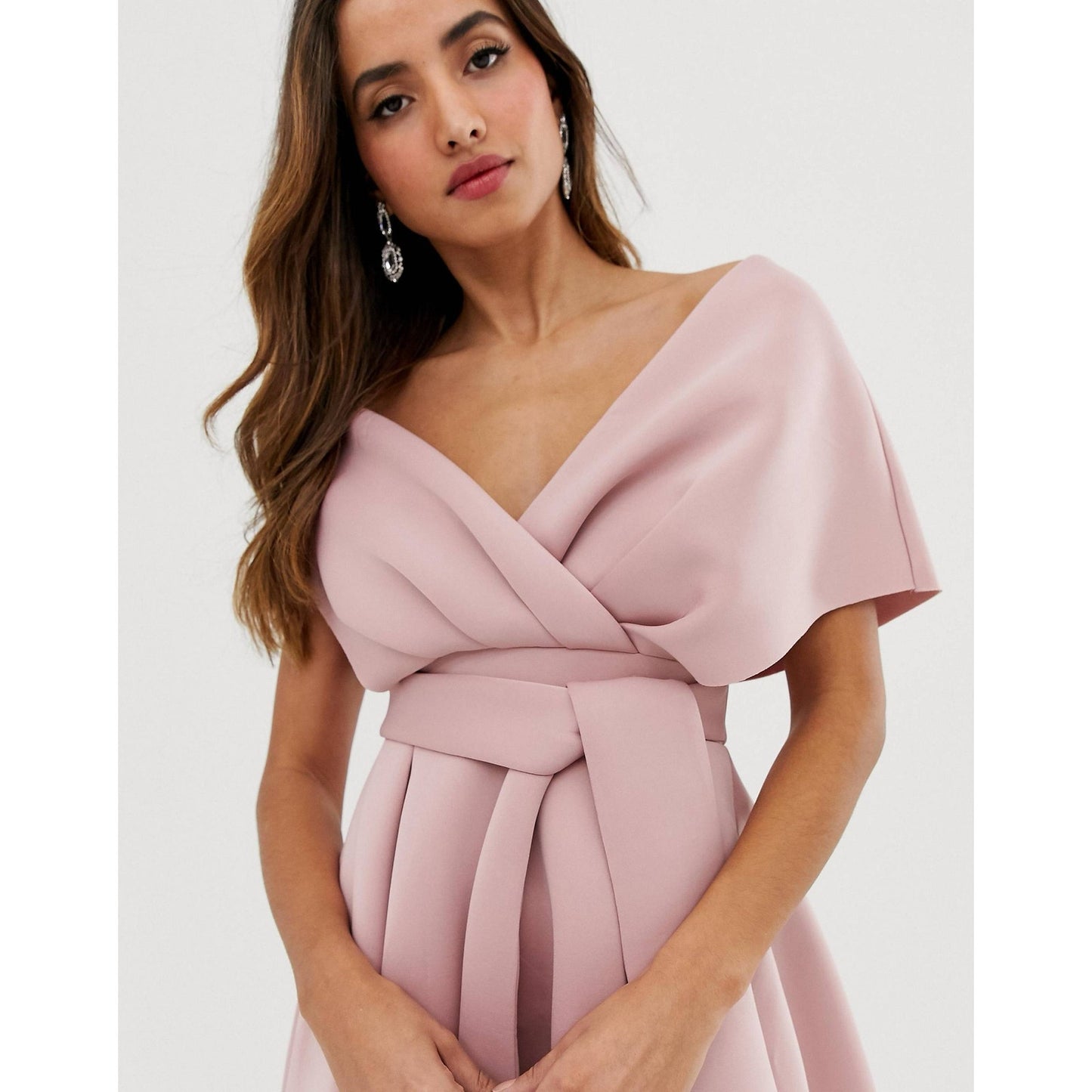 ASOS Design Women's Off Shoulder Midi Dress with Tie Detail - Rose Pink Size 4