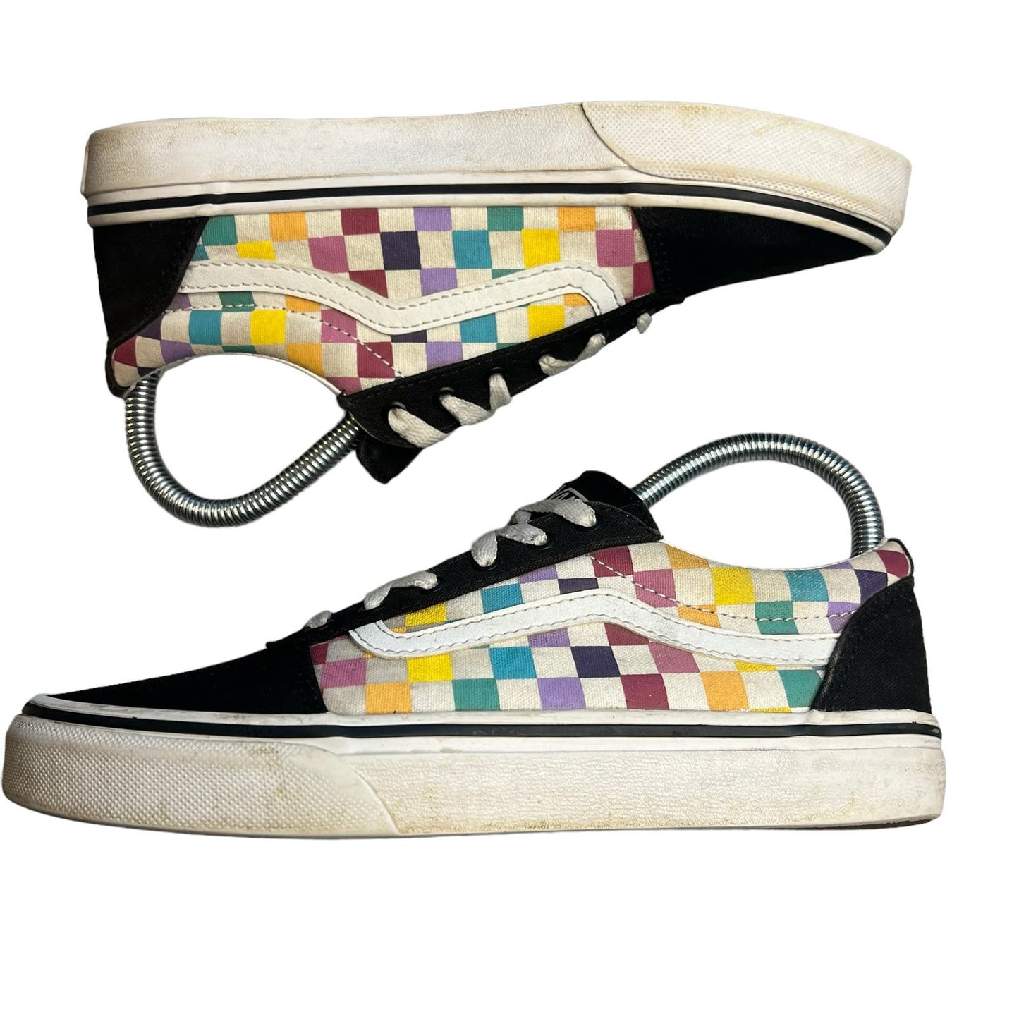 Vans Old Skool Rainbow Checkerboard Girl’s Missy 3 Sneakers Canvas Suede Low Top